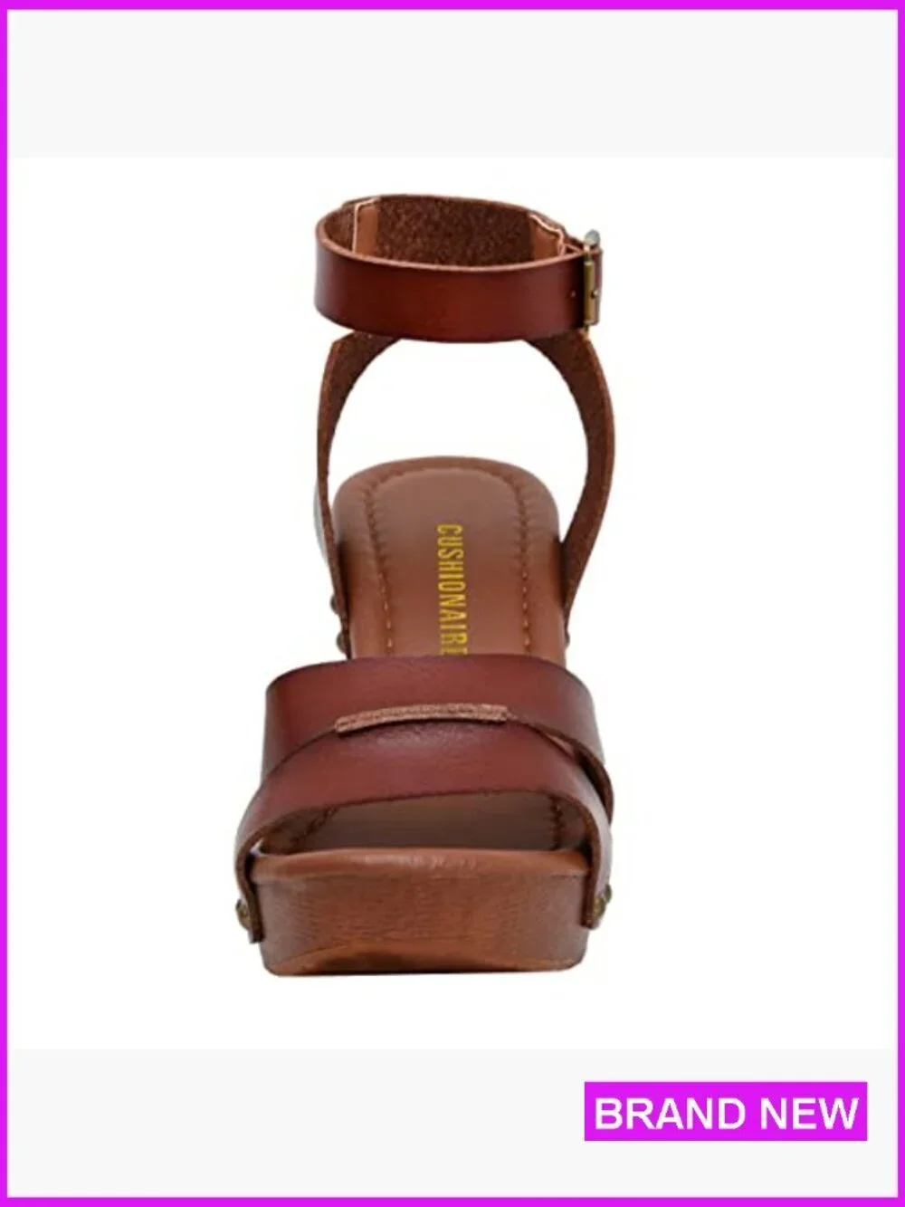 Platform Wedge Sandals with Faux Wood Block Heel and Studded Straps
